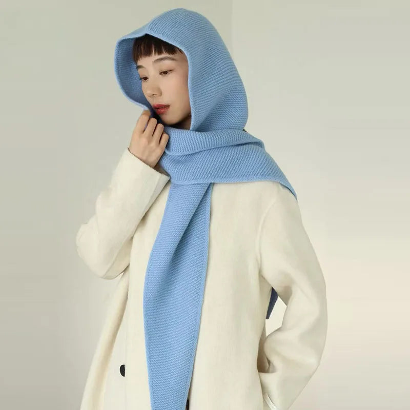 Cumbria Wool Hooded Scarf in Sky Blue