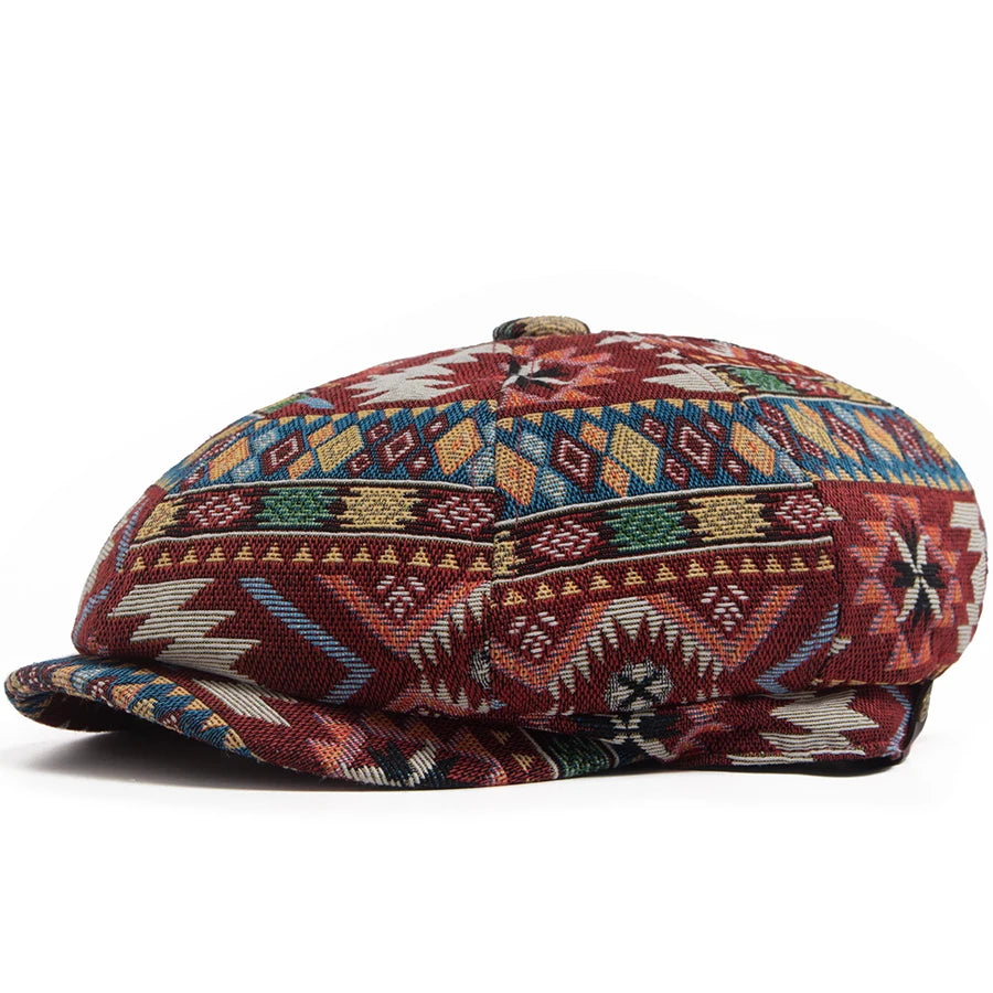 Geometric Print Newsboy Cap | Bohemian Heritage Cap | Urban Caps NZ