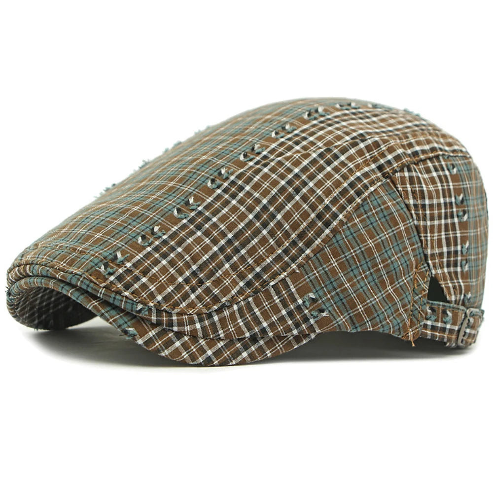 Colchester Plaid Artist Beret in Blue Coffee