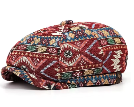 Geometric Print Newsboy Cap | Bohemian Heritage Cap