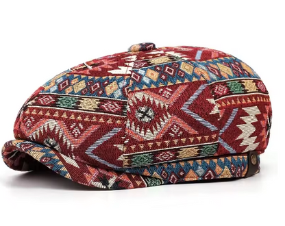 Geometric Print Newsboy Cap | Bohemian Heritage Cap