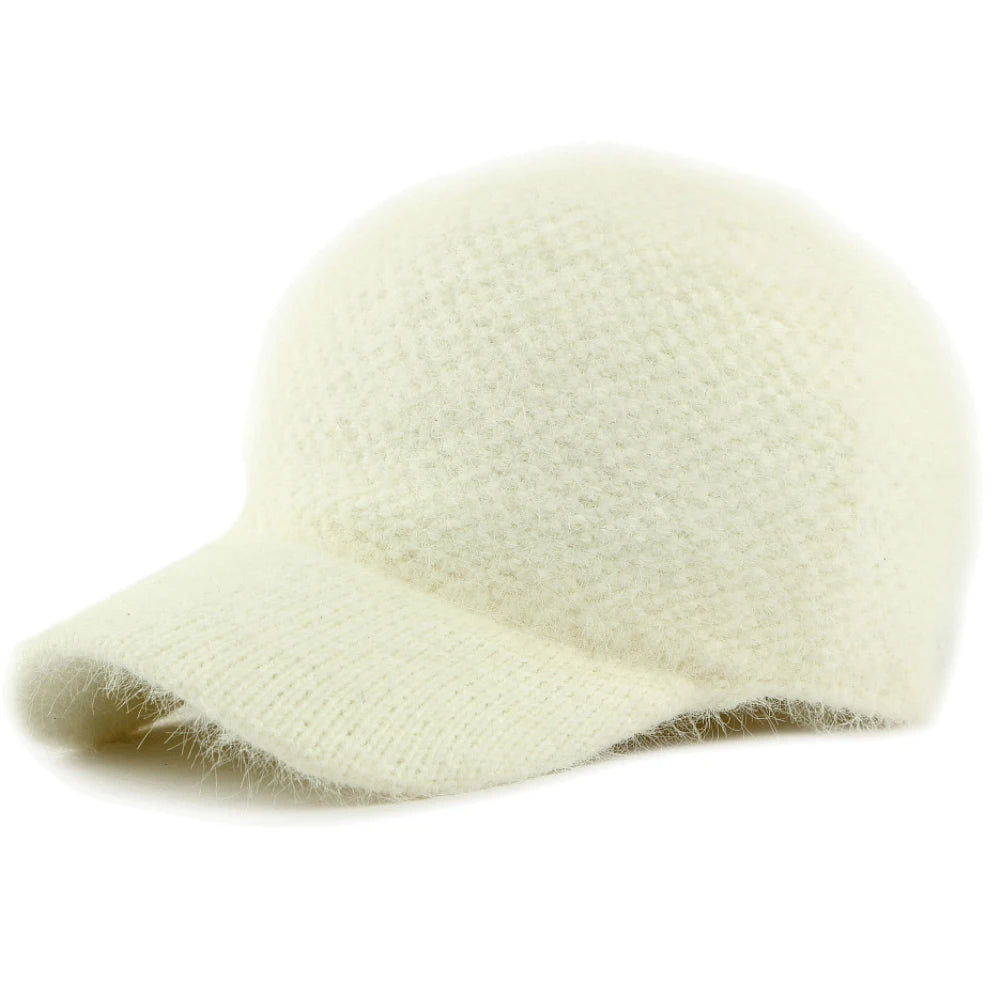 Bermondsey Rabbit Fur-Trim Baseball Cap in Ivory
