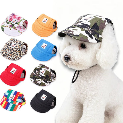 Dog baseball cap with ear holes in leopard print