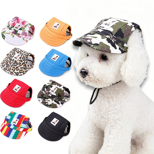 Dog baseball cap with ear holes in leopard print
