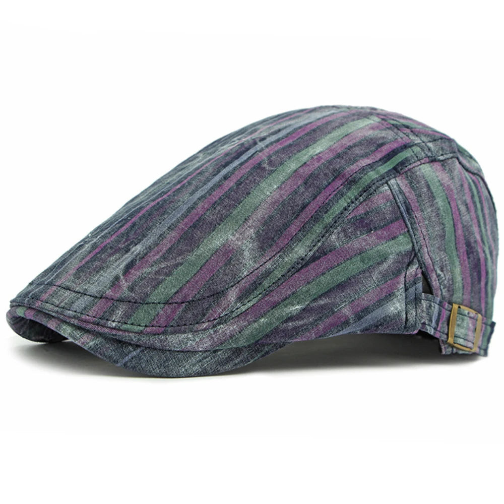 Poole Striped Sun Beret in Black Purple