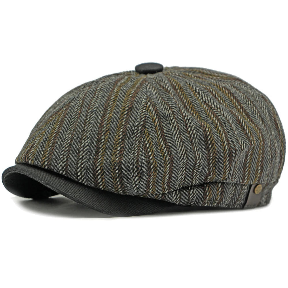 Cannes Striped Wool Ivy Cap in Black Grey
