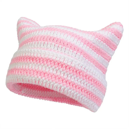 The Harajuku | Cat Ears Gothic Wool Striped Skullies Beanie | Urban Caps NZ