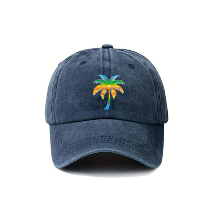 Palm Tree Embroidered Washed Cotton Cap – Unisex