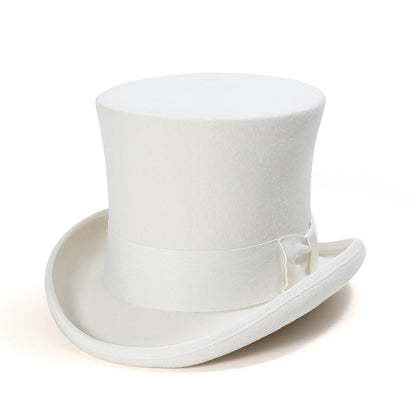 Classic White Top Hat – Premium Wool Felt Victorian Gentleman Hat