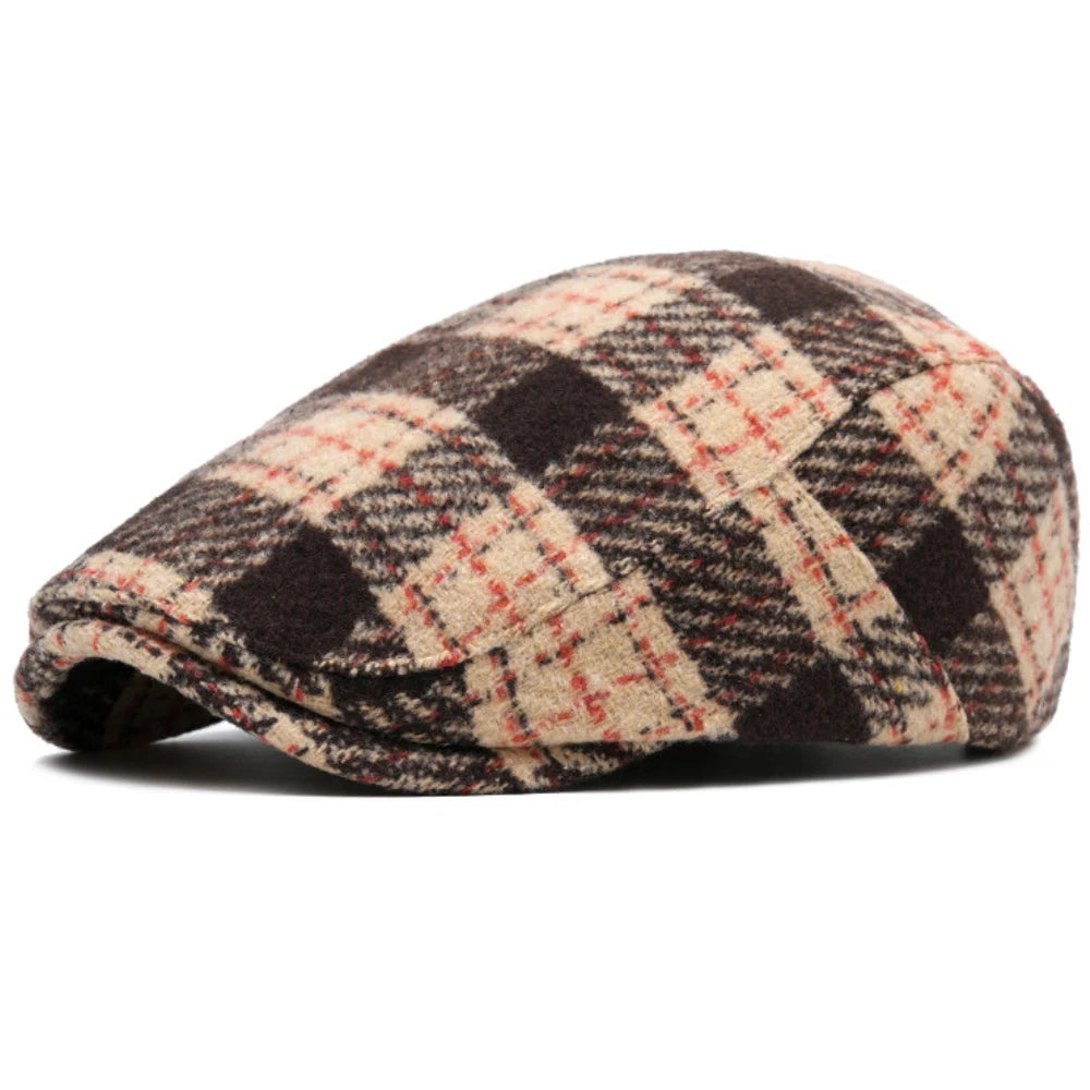 Bakewell Plaid Winter Beret in Khaki