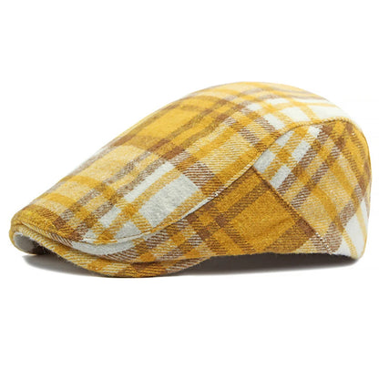 Bury Plaid Wool Beret in Yellow