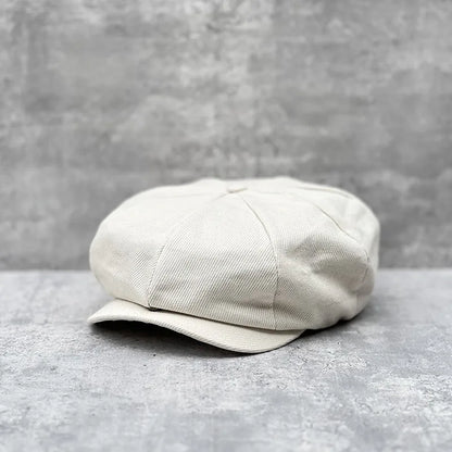 Kingston Twill Newsboy Cap in Beige White