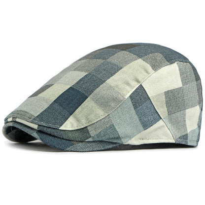 Greenwich Plaid Artist Beret in Blue White