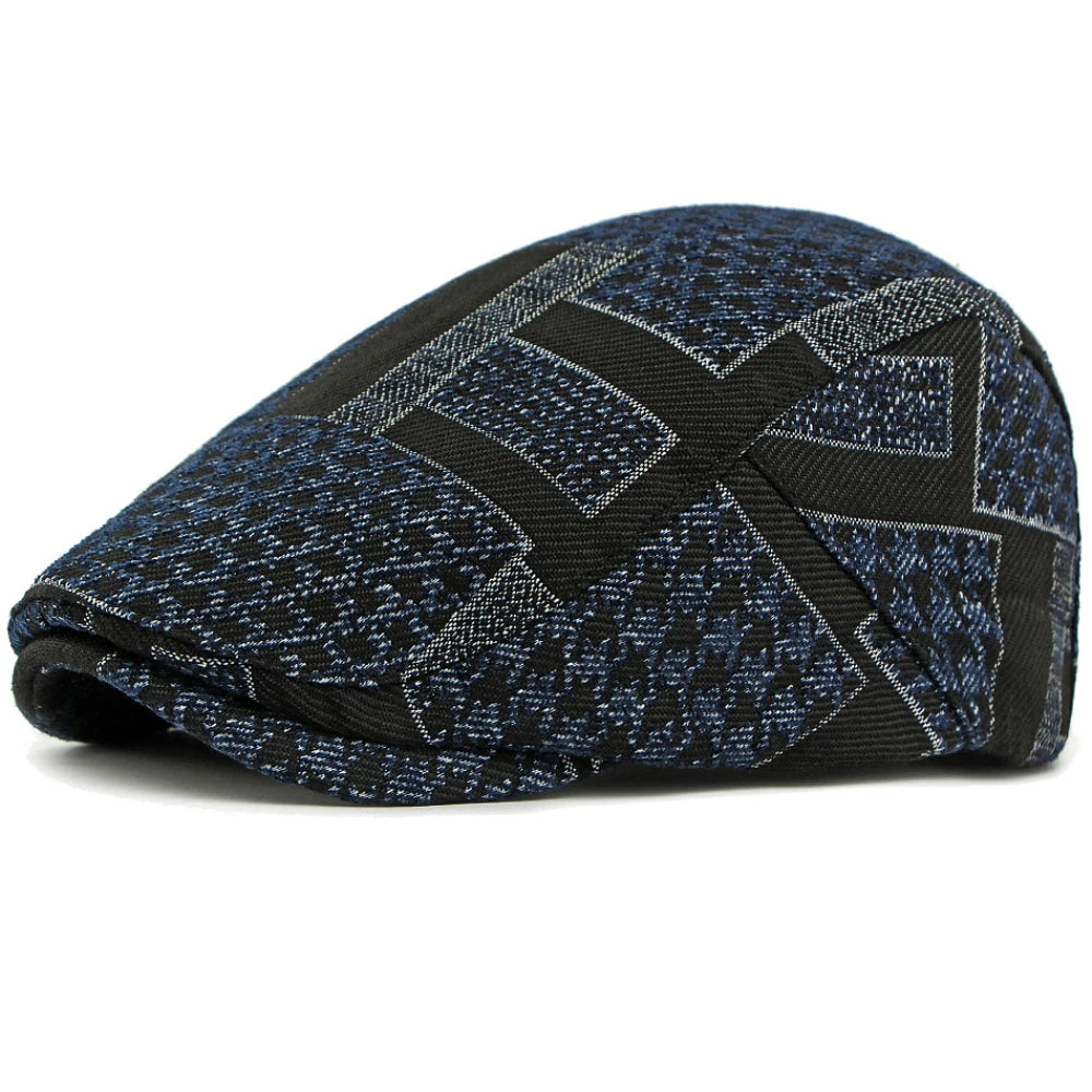 Penrith Plaid Artist Beret in Navy Blue