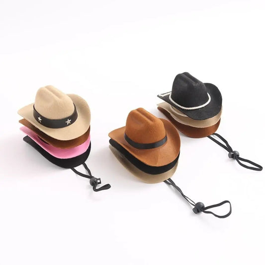 Pet cowboy hat with ribbon trim in pink
