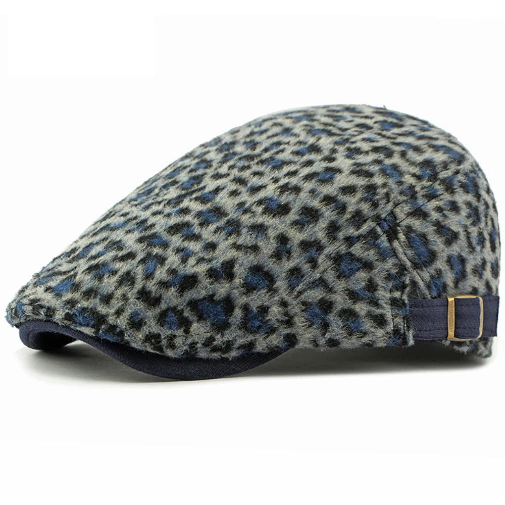 Biarritz Leopard-Print Beret in Navy Blue