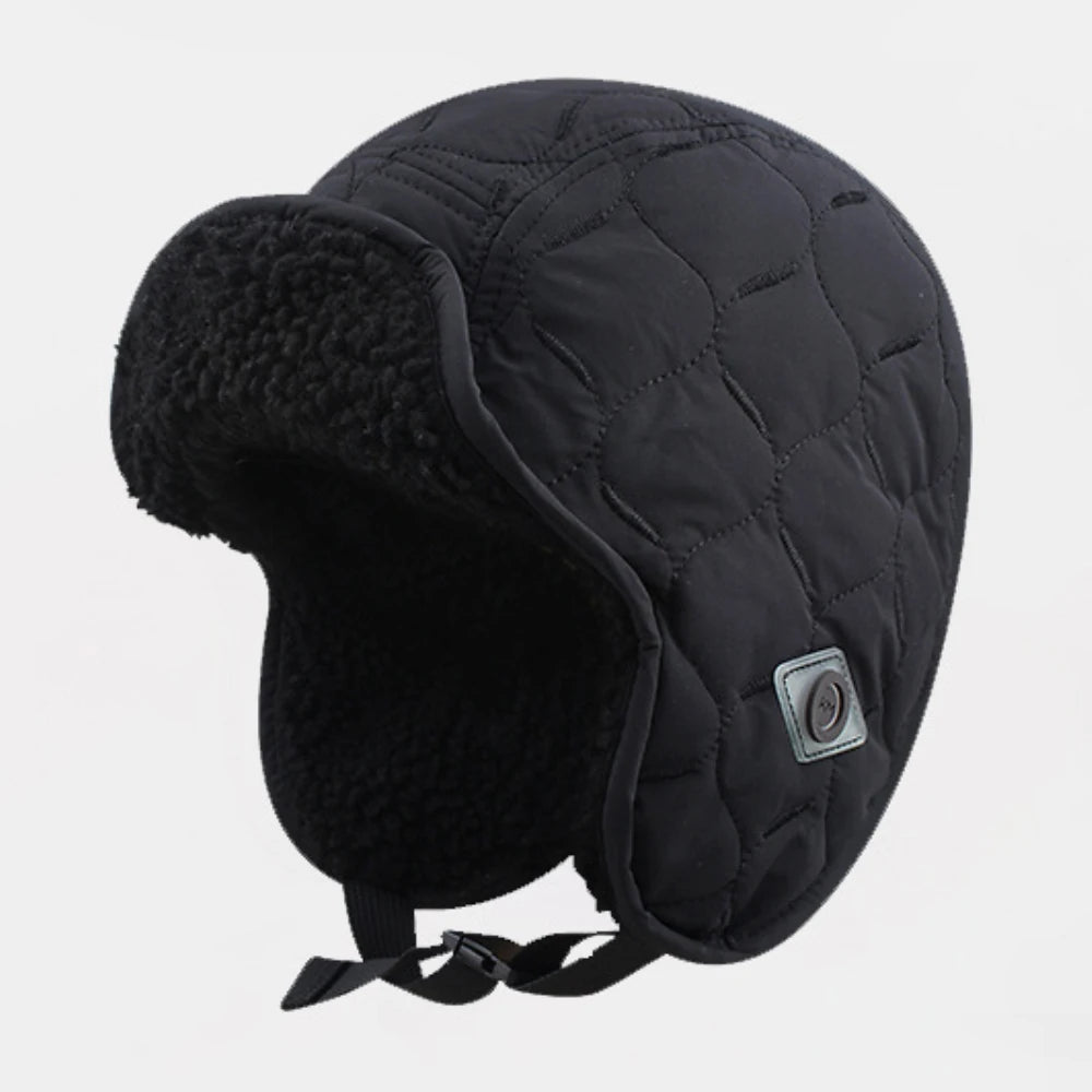 Chukotka Fleece-Lined Bomber Trapper Hat in Black