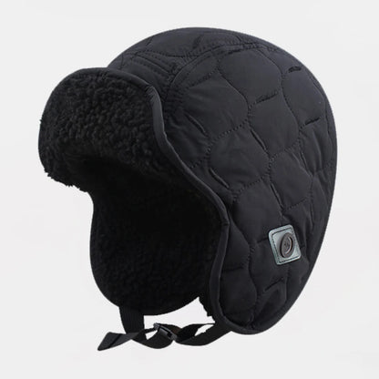 Chukotka Fleece-Lined Bomber Trapper Hat in Black