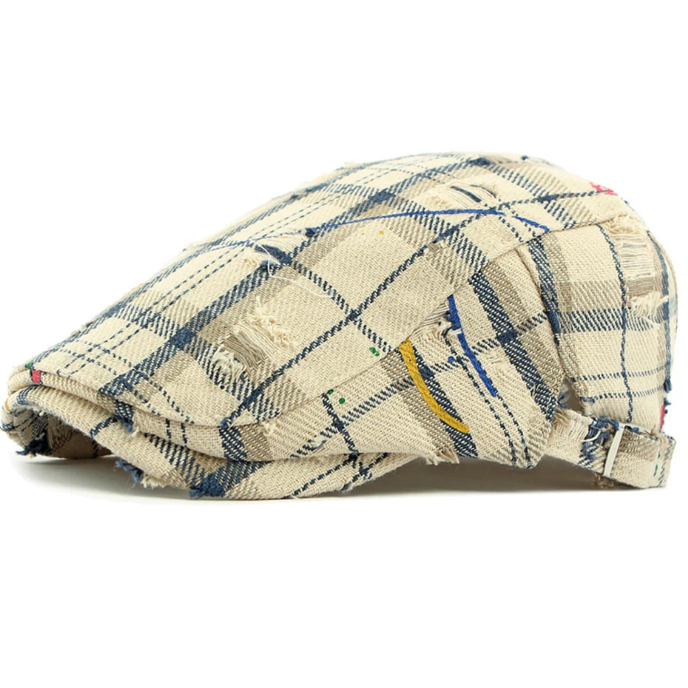 Stroud Vintage Plaid Beret in Beige