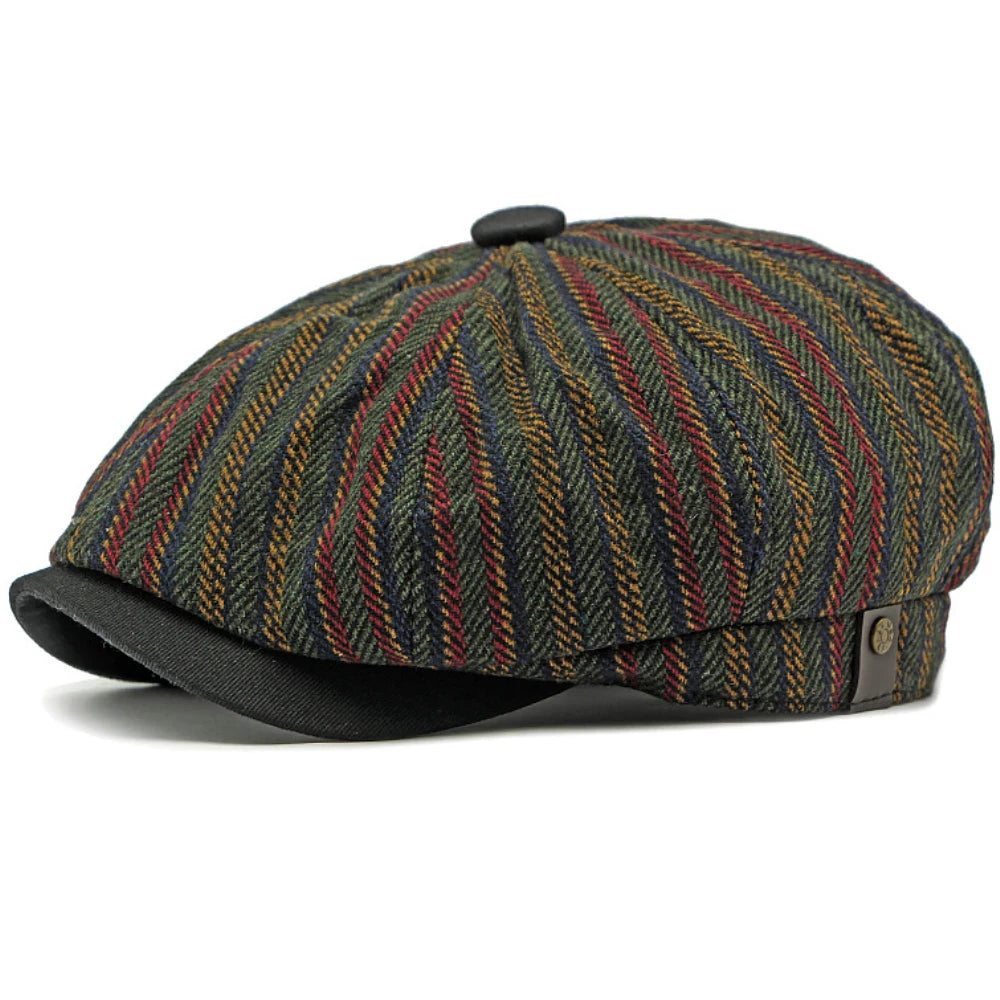 Cordoba Striped Artist Beret in Army Green