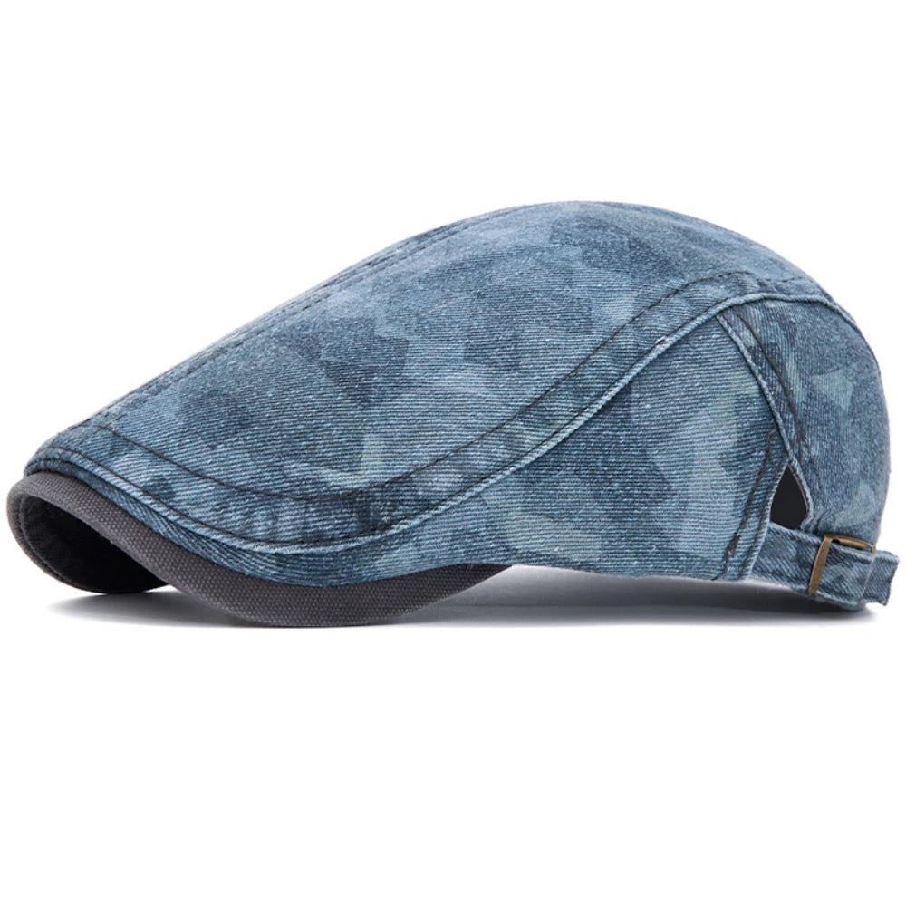 Camden Print Cotton Beret in Grey