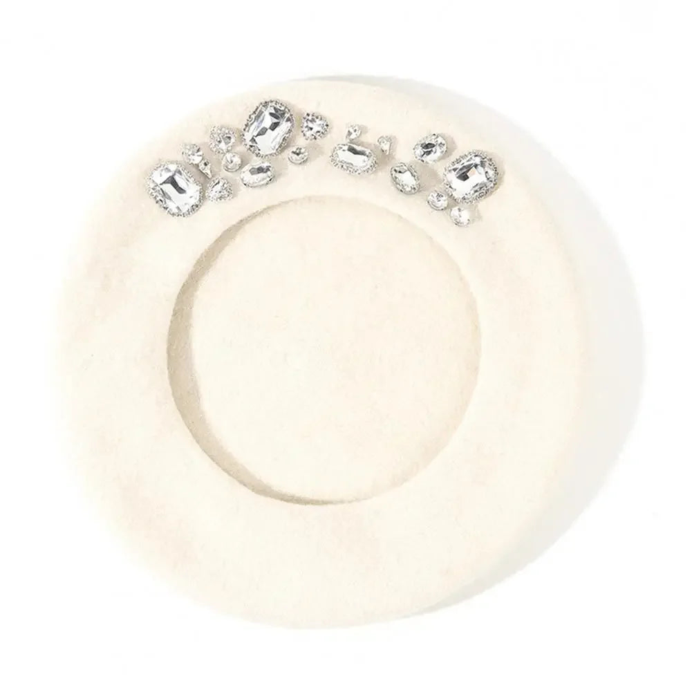 Montmartre Rhinestone Wool Beret in White
