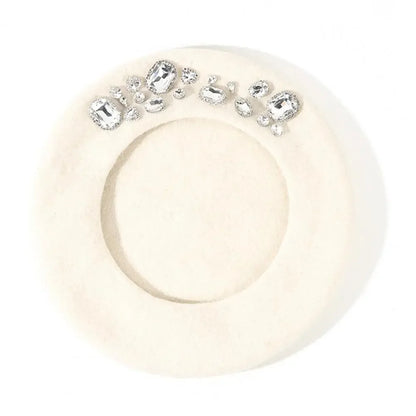 Montmartre Rhinestone Wool Beret in White