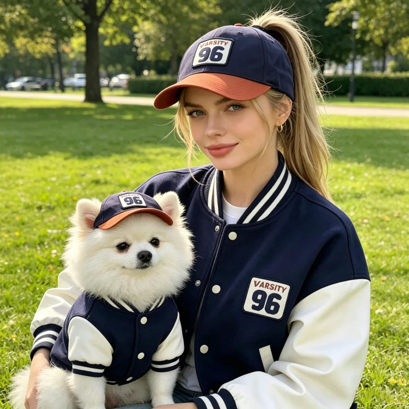 Dog baseball cap in gold, purple and grey