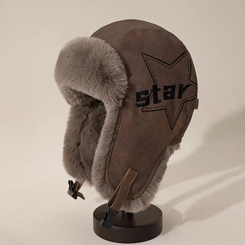 Barents Faux Leather Trapper Hat in Brown