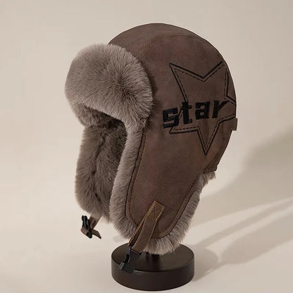 Barents Faux Leather Trapper Hat in Brown