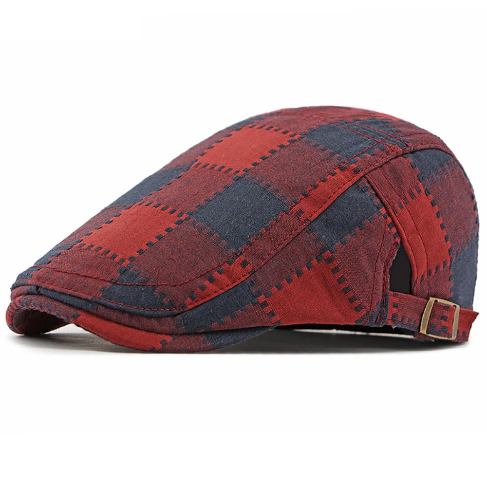 Rye Plaid Artist Beret in Burgundy