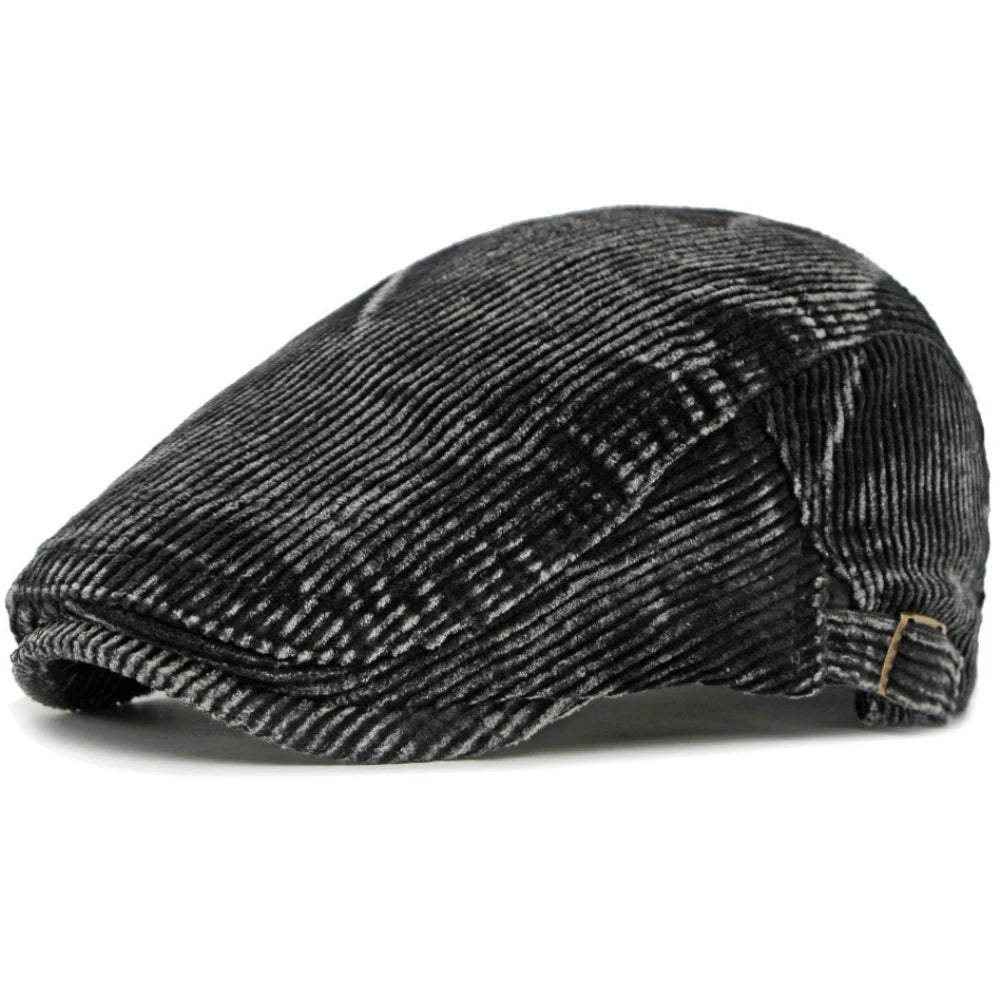 Derby Corduroy Patchwork Beret in Black