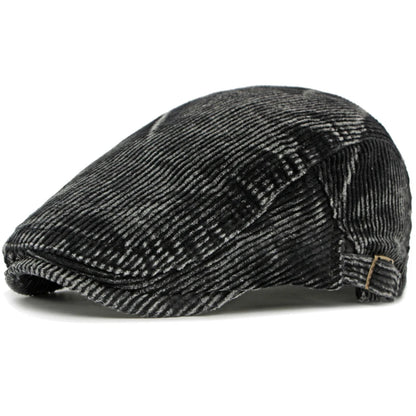 Derby Corduroy Patchwork Beret in Black