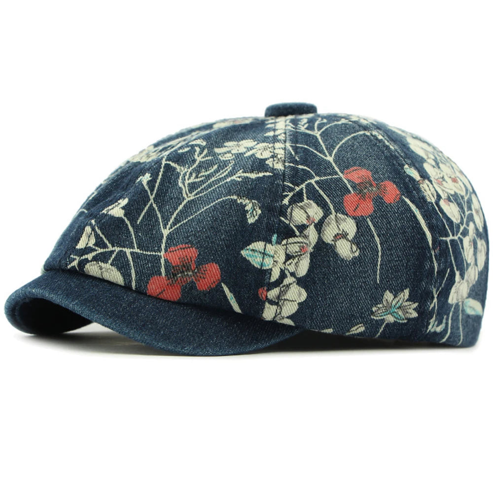 Rochester Floral Artist Beret in Dark Blue