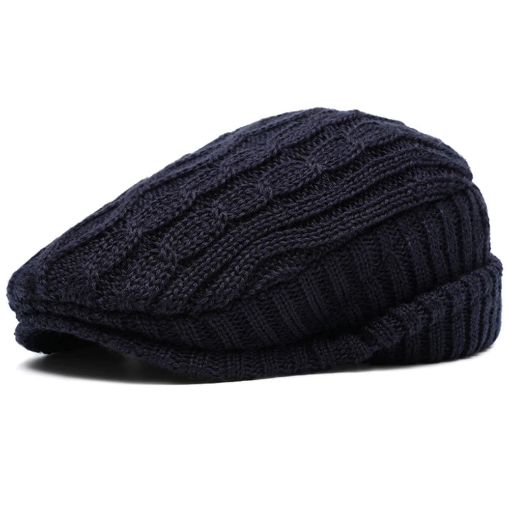 Appleby Knitted Earflap Beret in Navy Blue