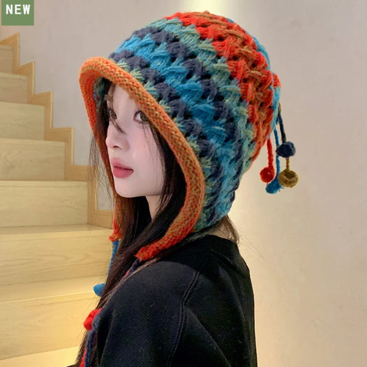 Skipton Colourful Patchwork Beanie in Orange