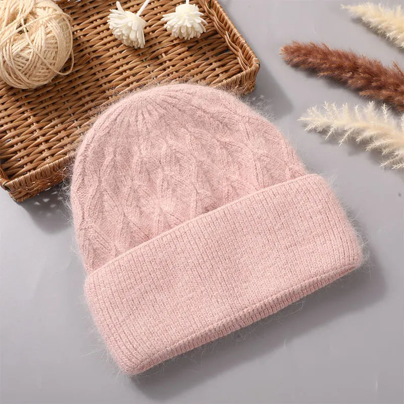 The St Moritz | Twist Angora Rabbit Fur Knitted Beanie | Urban Caps NZ