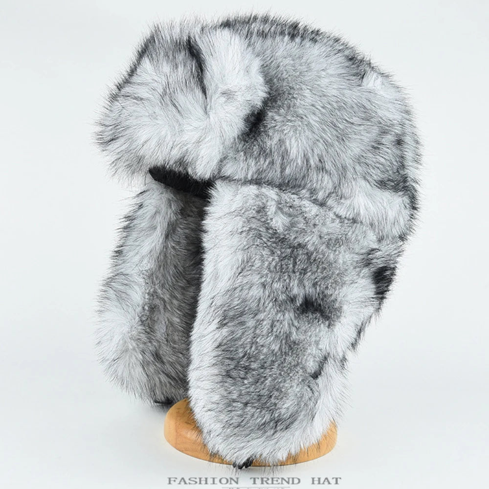 Yakutsk Fluffy Fur Trapper Hat in Beige