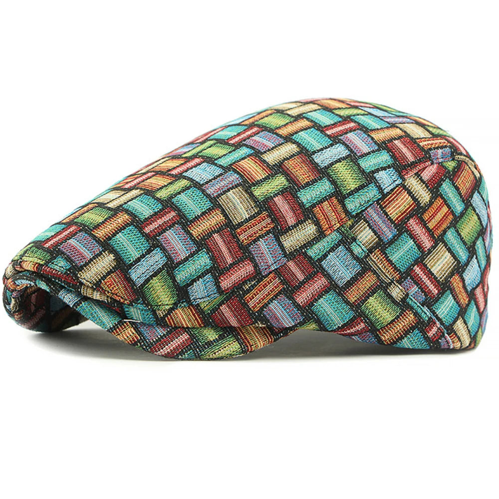 Granada Plaid Artist Beret in Back Buckle Multi