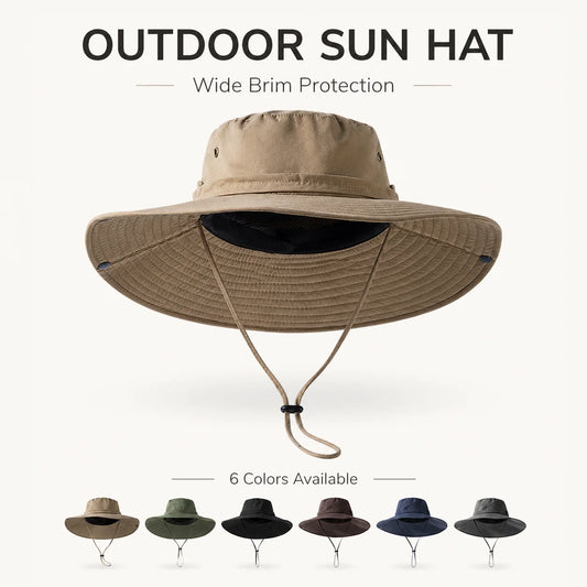 Wide brim safari boonie hat in army green with a chin strap