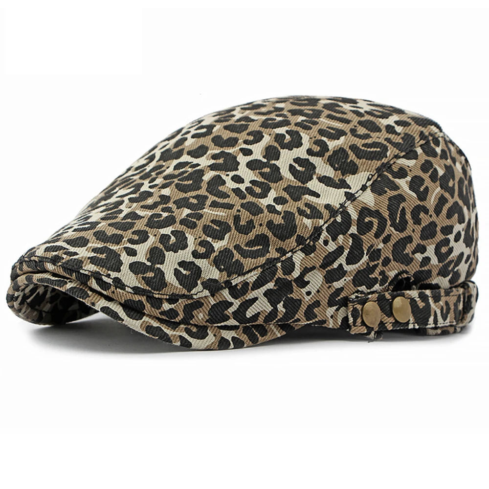 Biarritz Leopard-Print Beret in Khaki
