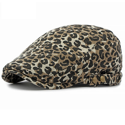 Biarritz Leopard-Print Beret in Khaki