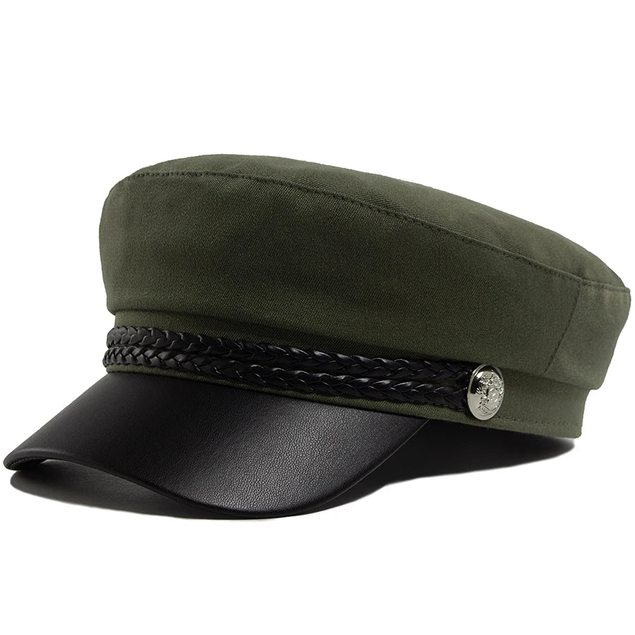 PU Leather Brim Ivy Cap | Luxury Soft Cloth Flat Cap | Urban Caps NZ