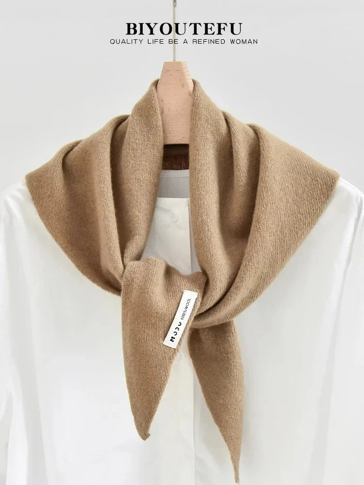 Marlborough Merino Wool Triangle Scarf in Camel