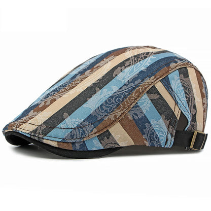 Callander Striped Print Beret in Blue