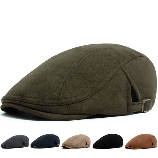 Faux Suede Side Buckle Ivy Cap | Retro Winter Flat Cap | Urban Caps NZ
