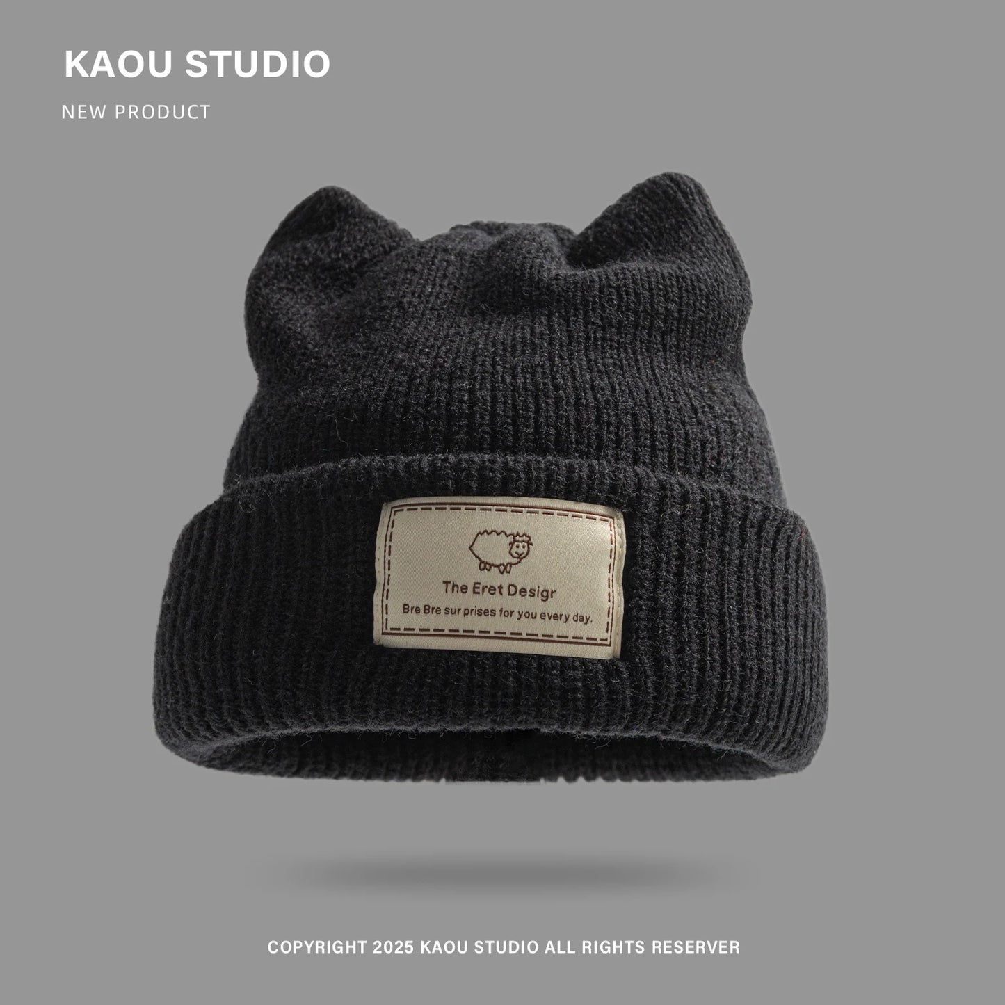 Seoul Cat Ear Knit Beanie in Black