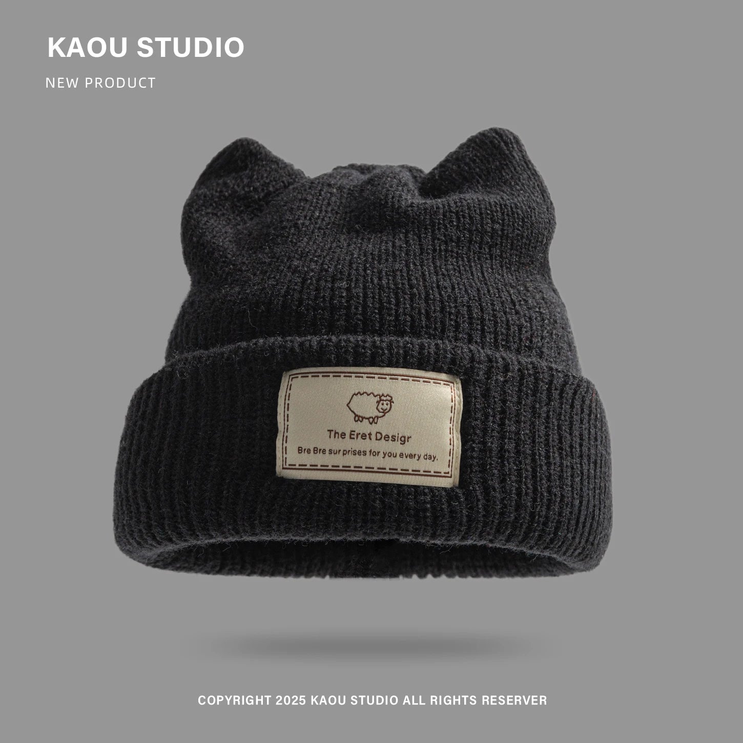 Seoul Cat Ear Knit Beanie in Black