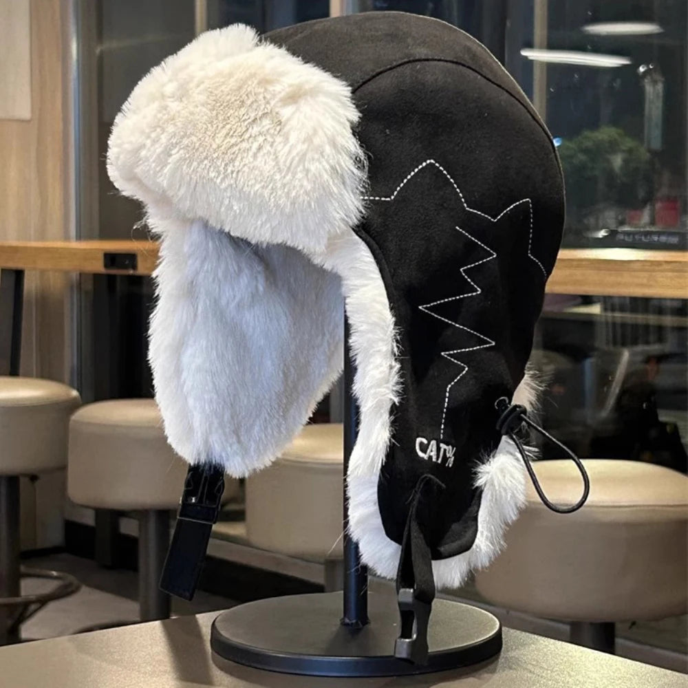 Churchill Fleece Fur Trapper Hat in Black