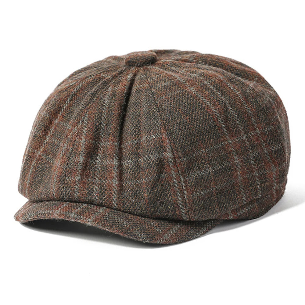 Nantes Plaid Wool Beret in Coffee